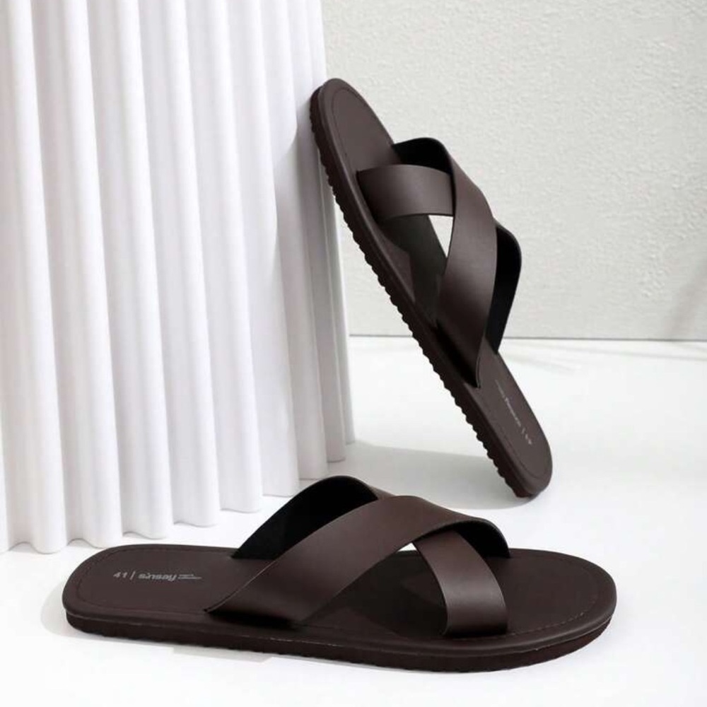 Men's Black Slippers Cross Slippers, Non-Slip Lightweight Flat Casual Sandals